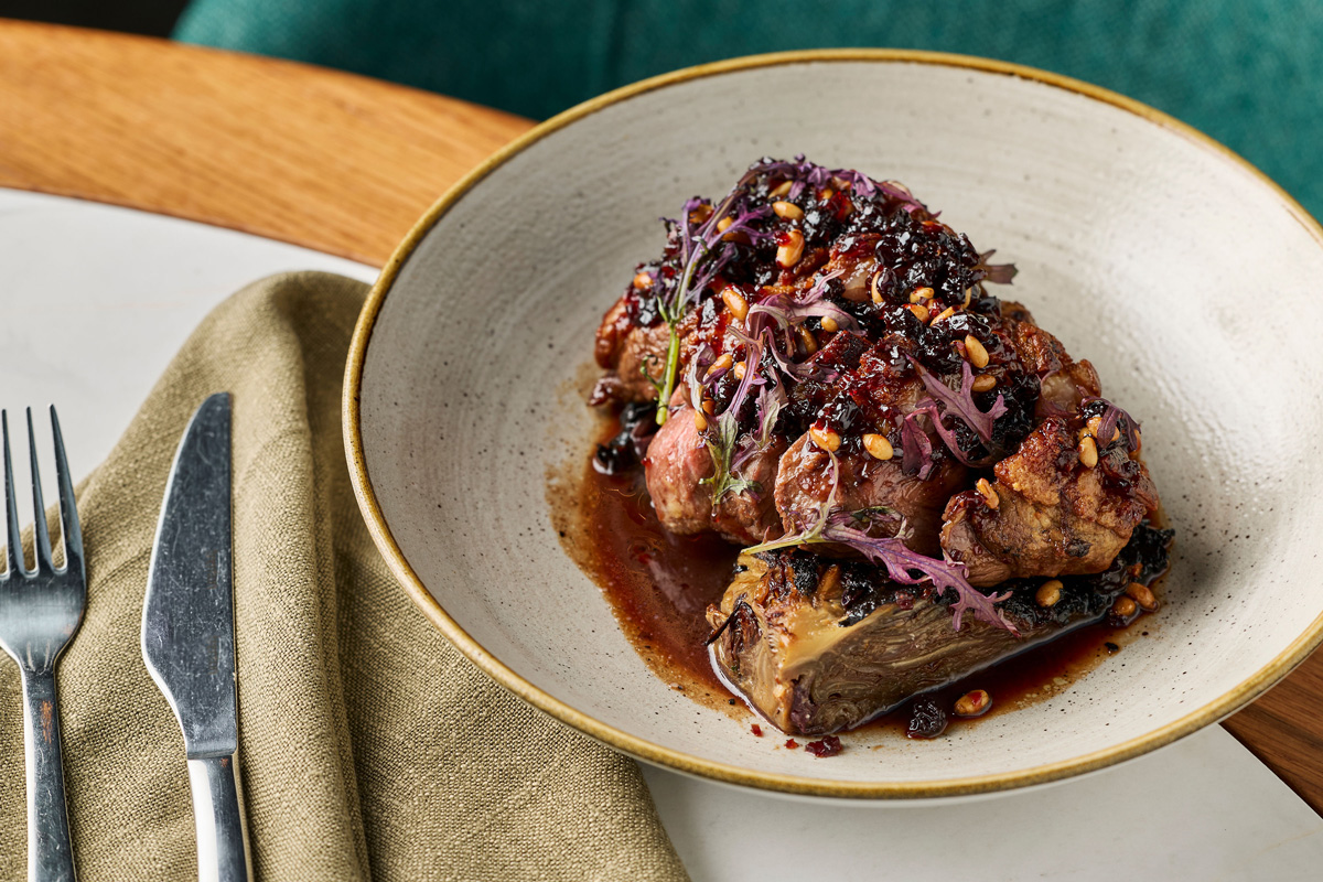 Cloudland Garden Restaurant, Fortitude Valley, Brisbane. Margra Lamb with agrodolce, pine nuts, radicchio and red elk.