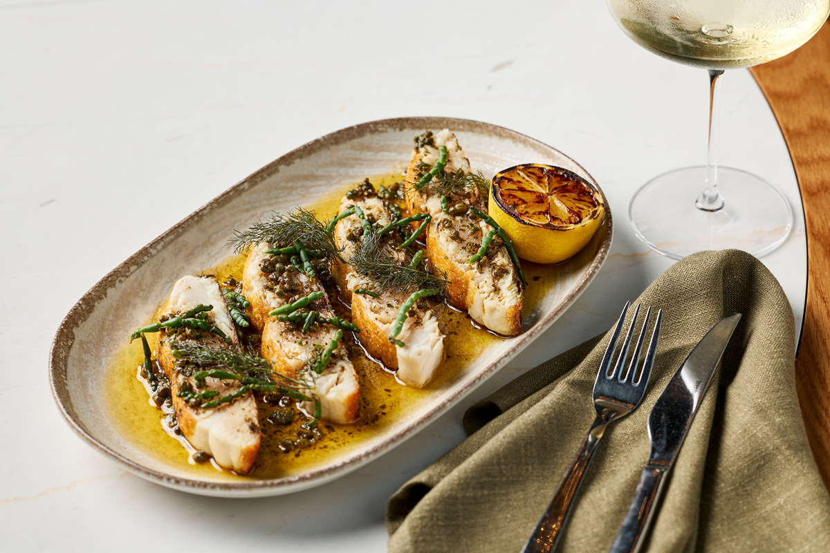 Cloudland Garden Restaurant. Roasted market fish with beurre noisette and sea herbs.